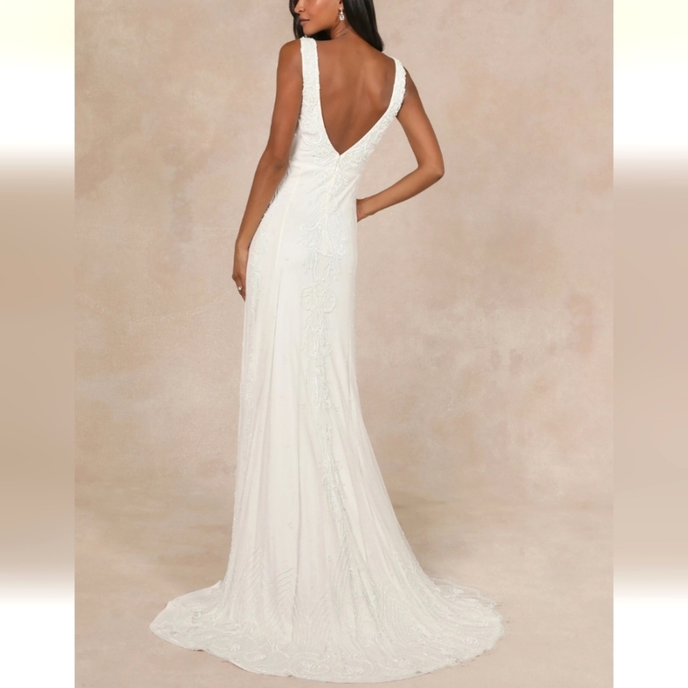 Lulus White Beaded Sequin Mermaid Maxi Dress - Picture 8 of 15